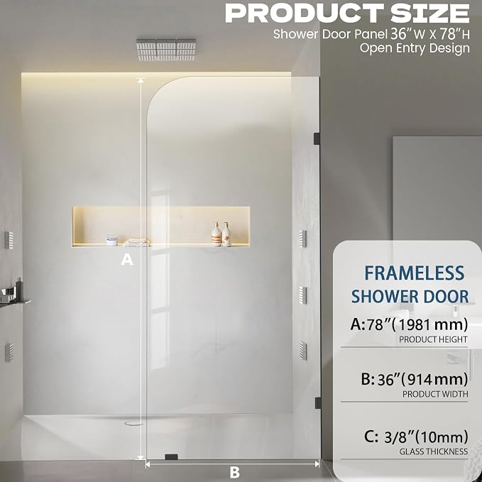 Frameless Shower Door, 3/8" Glass Shower Doors - Image 2