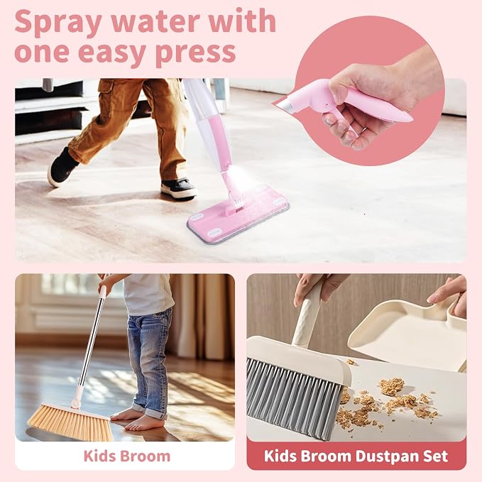 Kids Spray Mop, Toddler Mop Cleaning Set, Real Working Mini Mop & Kids Broom - Image 4