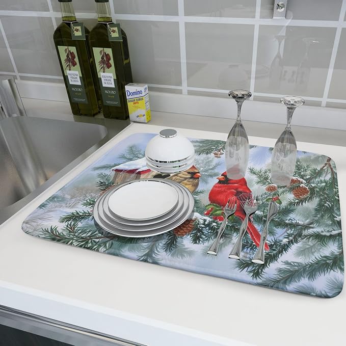 Winter Red Cardinal Bird Dish Drying Mat - Image 6