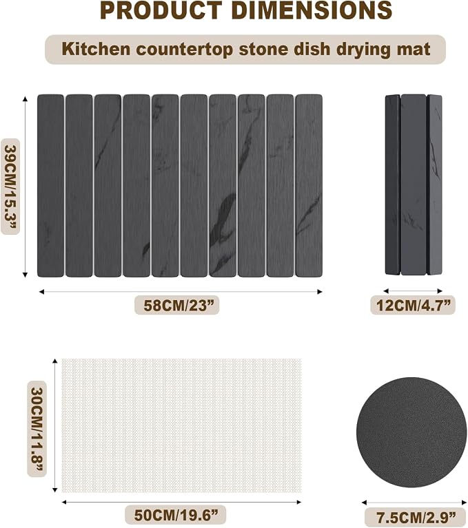 Dayacoco Stone Drying Mat for Kitchen Counter, Large Quick Dry Stone Mat - Image 2