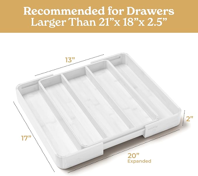 SMIRLY Silverware Drawer Organizer – Bamboo Kitchen Drawer Organizer, - Image 2