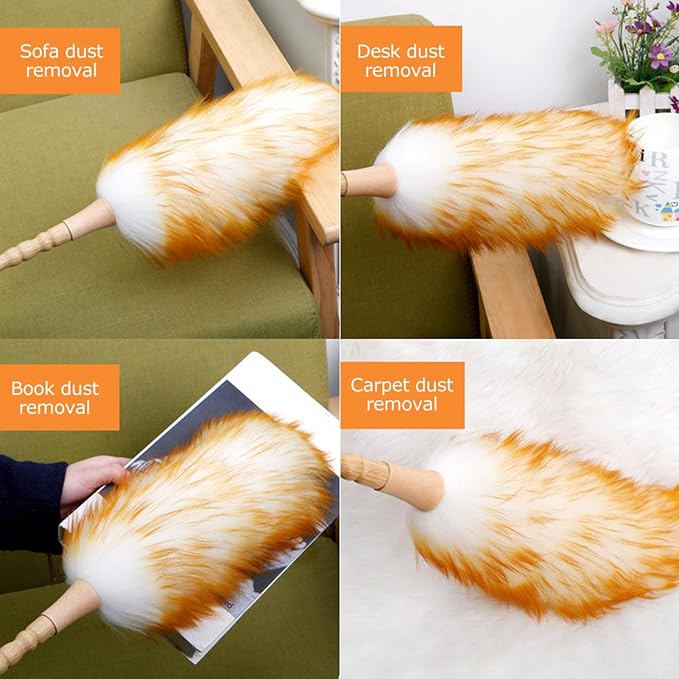 Lambswool Duster with Solid Wooden Handle, Antistatic Soft Wool Duster Dust - Image 5