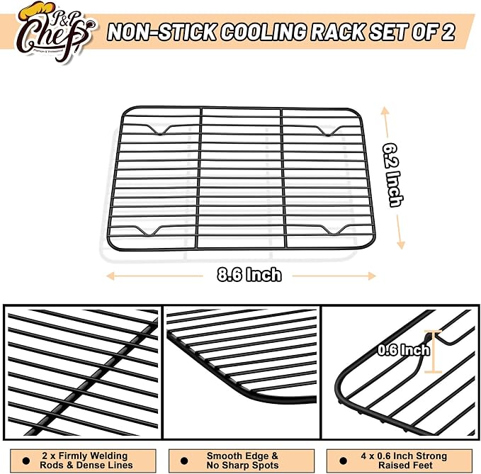 P&P CHEF Cooling Baking Rack Pack of 2, Stainless Steel Cooling Racks - Image 2