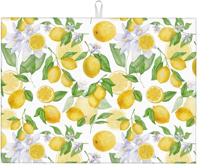 Lemon Dish Drying Mat for Kitchen Counter Microfiber Absorbent Dish Draining by Vodbne