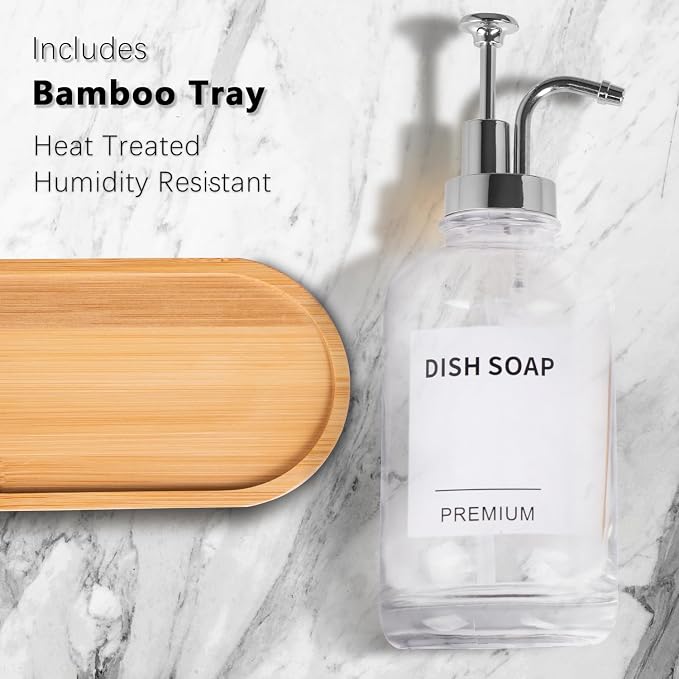 Dish Soap Dispenser for Kitchen, Hand Glass Soap Dispenser Set - Image 2