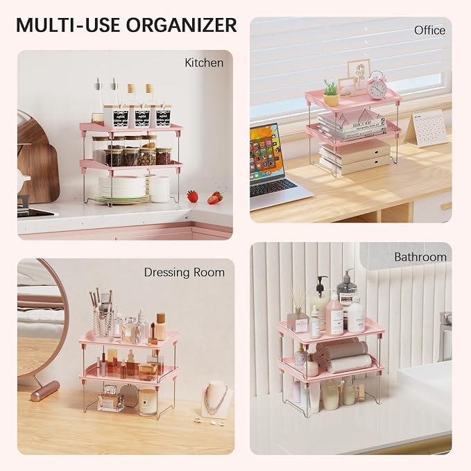 2 Pcs Cabinet Organizer Shelf，Stackable Kitchen Counter Shelves, Spice Rack - Image 6