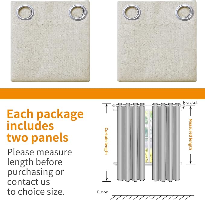 YoungsTex 80 Inch Length Linen 100% Blackout Curtains - Image 7