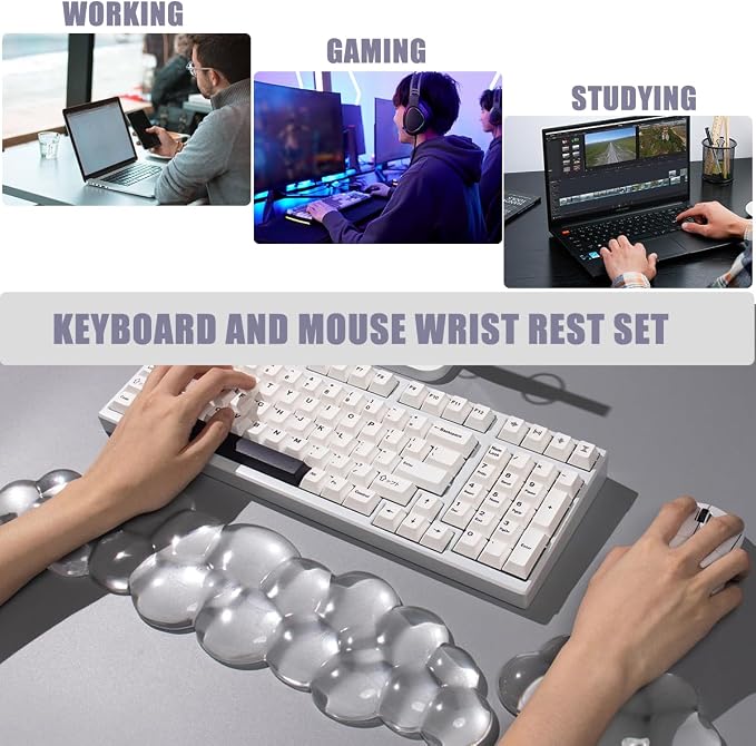 Ergonomic Cloud Gel Keyboard and Mouse Wrist Rest Set – White Clear Wrist Rest - Image 4