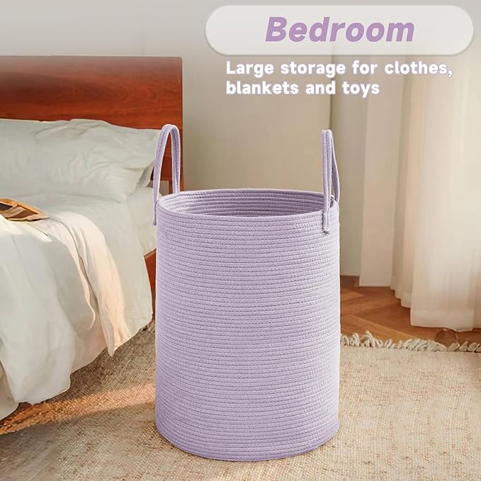 Large Woven Laundry Basket Hamper, 100L Cotton Rope Storage Bin - Image 4