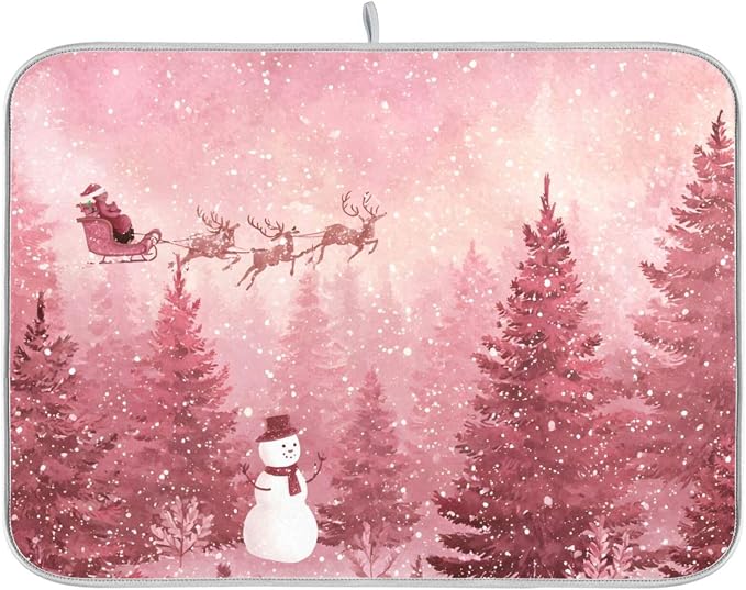 Christmas Forest with Snow Falling Santa Dish Drying Mat by OTVEE