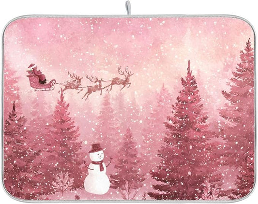 Christmas Forest with Snow Falling Santa Dish Drying Mat by OTVEE