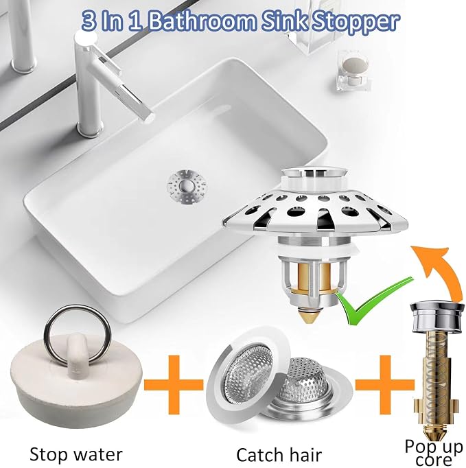 Bathroom Sink Stopper, Sink Hair Catcher, Bathroom Sink Drain Strainer Pop Up - Image 4