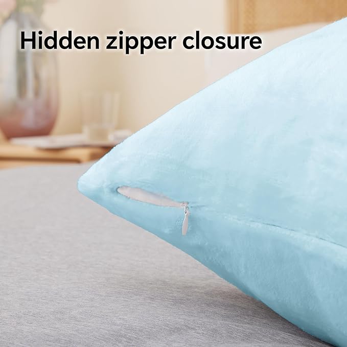 BEDELITE Flannel King Size Pillow Cases Set of 2, Super Soft Fleece Pillowcases with Zipper for Bedroom, Sofa, Couch,Luxury Cozy Fuzzy Velvet Pillow Shams for All Seasons(20x40 Inches,Blue)