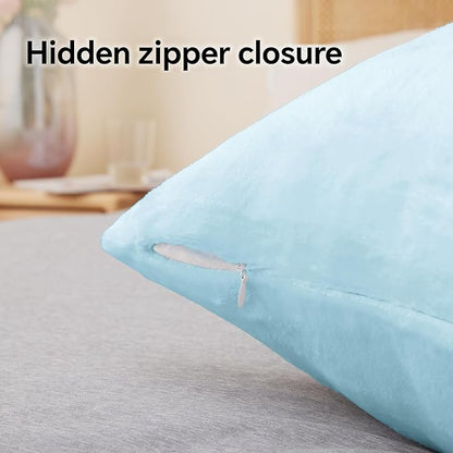 BEDELITE Flannel King Size Pillow Cases Set of 2, Super Soft Fleece Pillowcases with Zipper for Bedroom, Sofa, Couch,Luxury Cozy Fuzzy Velvet Pillow Shams for All Seasons(20x40 Inches,Blue)