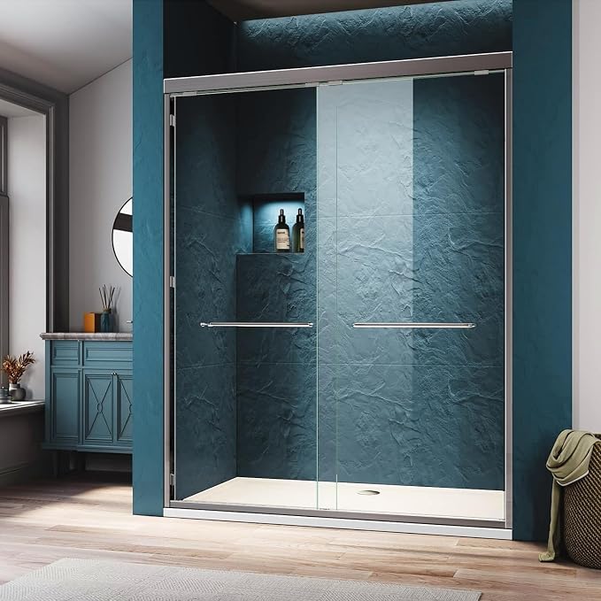 Semi-Frameless Double Sliding Shower Door 60 in. W x 72 in. H, Bathroom Clear by Glazenclos