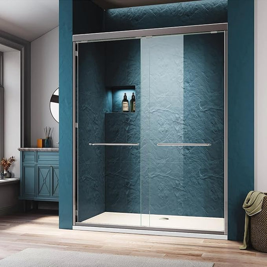 Semi-Frameless Double Sliding Shower Door 60 in. W x 72 in. H, Bathroom Clear by Glazenclos