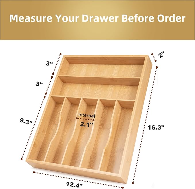 Silverware Organizer Bamboo Kitchen Drawer Organizer Utensil Organizer - Image 2