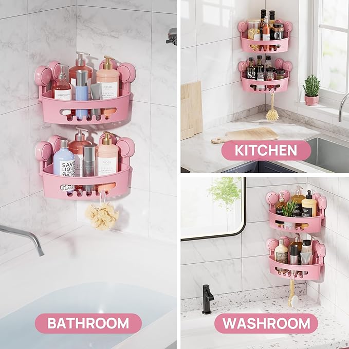 LEVERLOC Corner Shower Caddy Suction Cup, shower shelves suction cup, 2 Pack - Image 6