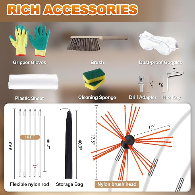 Bluesea 16 Feet Chimney Sweep Kit, Ergonomic Chimney Cleaning System - Image 5