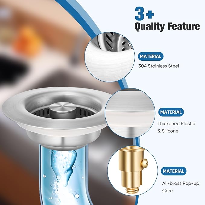 2 Pack Sink Drain Strainer Kitchen Sink Drain Strainer&Sink Stopper, Stainless - Image 3