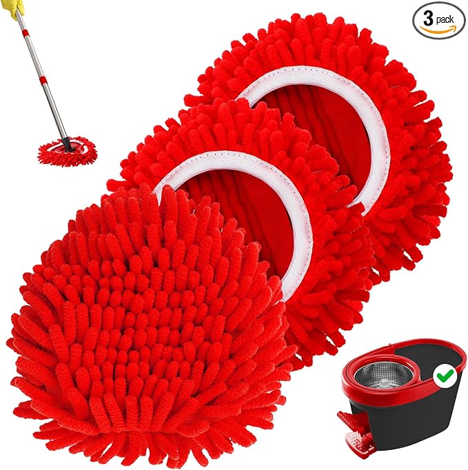 Baderke 3 Pack Chenille Mop Heads Replacements Compatible by Baderke