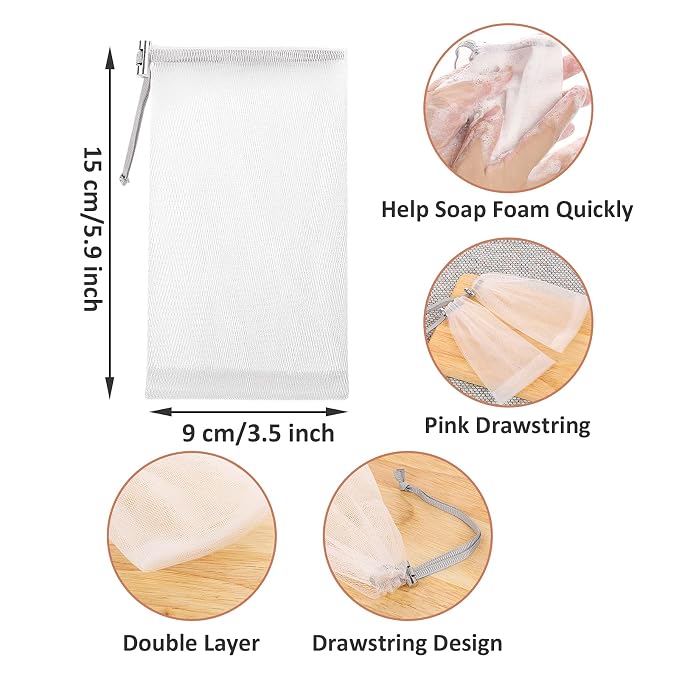 Cobahom 6 Pcs Mesh Soap Bag Mesh Foaming Net Soap Sack Bags Soap Handmade Soap - Image 3
