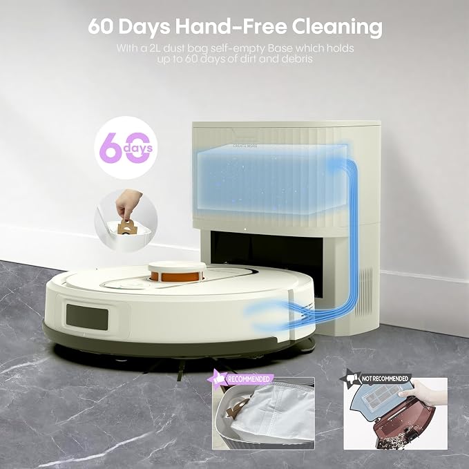 Bagotte Robot Vacuum and Mop, 5000Pa Robotic Vacuums, Self Emptying Station - Image 4