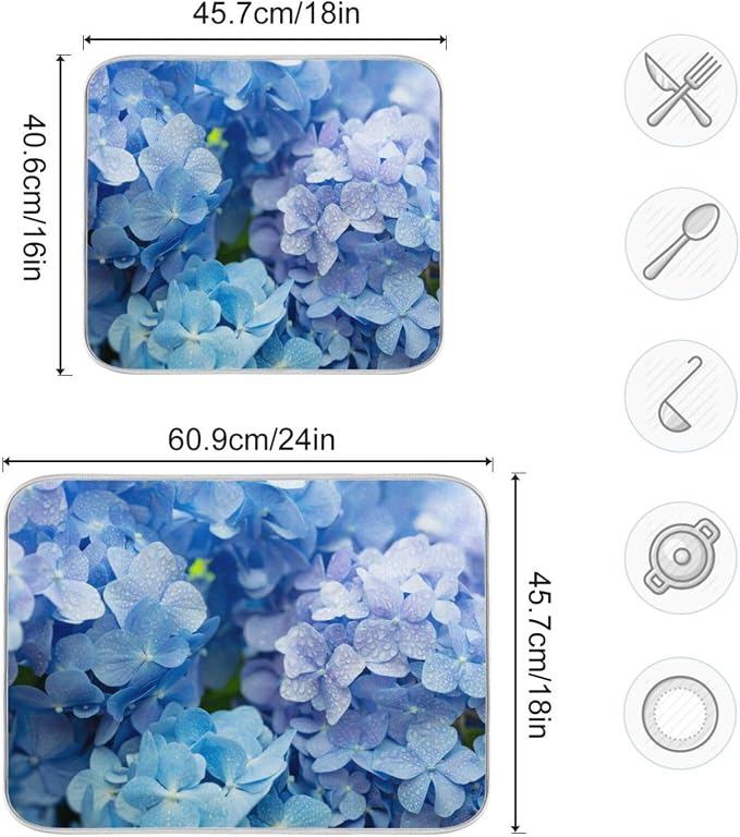 Tarity Blue Hydrangeas Dish Drying Mat - Image 3