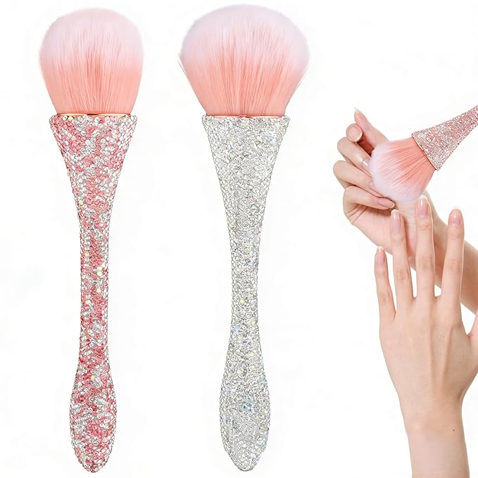 2 PCS Nail Art Dust Brush Shiny Rhinestone Fust Brushes Ultra Soft Nylon Dust by KuuGuu