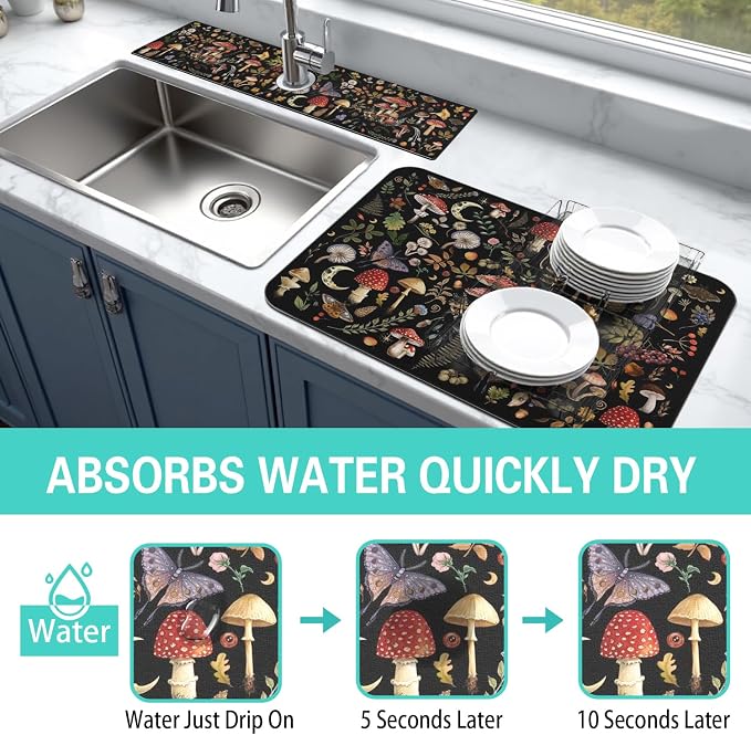Dish Drying Mat for Kitchen Counter Matt, Super Absorbent Non-slip Rubber Backed - Image 3