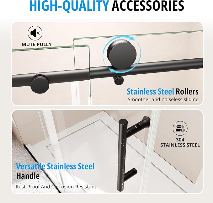 Frameless Sliding Shower Door 56–60 in W x 76 in H, 10mm Clear Tempered Glass - Image 5