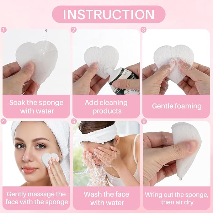 50-Count Heart Shape Compressed Facial Sponges, 100% Natural Cellulose Face - Image 3