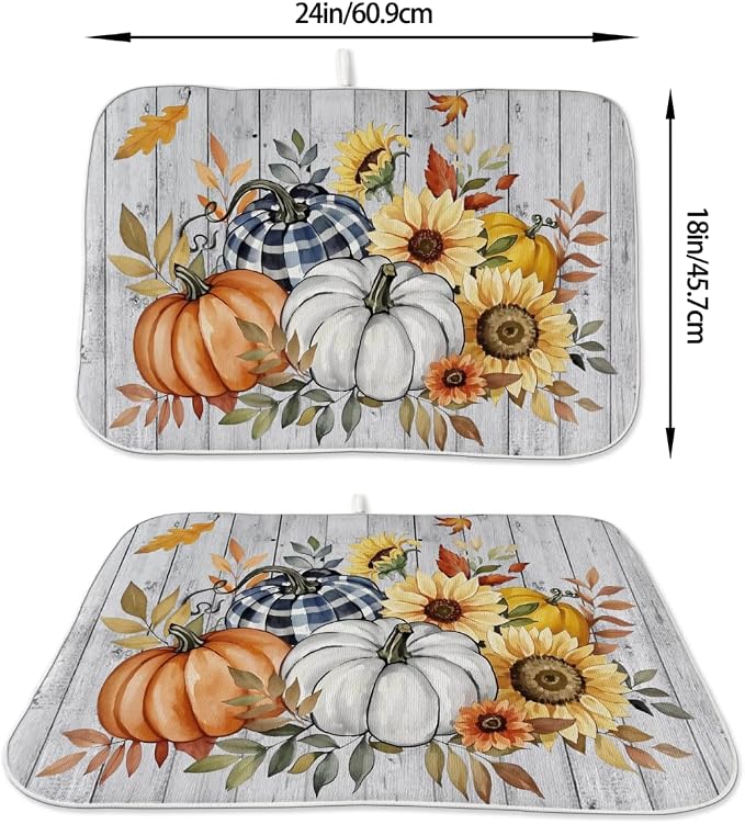 Fall Dish Drying Mat 18 x 24 Inch Thanksgiving Sunflower Pumpkin Drying Mat - Image 4