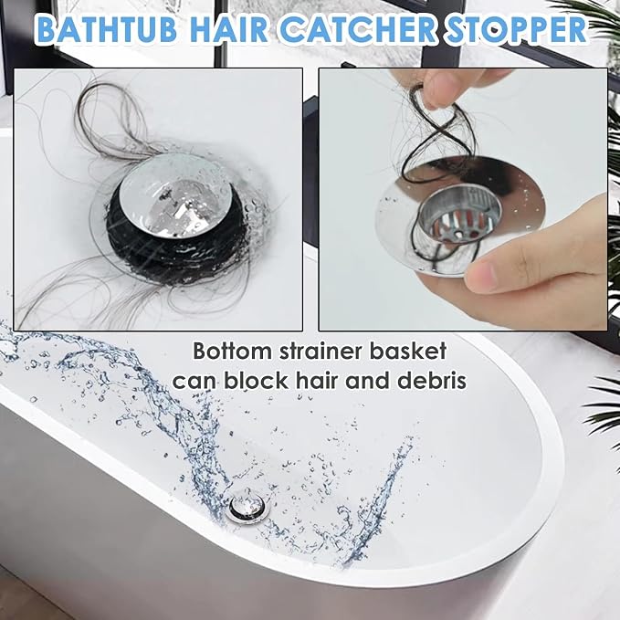 Bathtub Drain Stopper, Pop Up Tub Drain Hair Catcher, Bath Tub Drain Plug and - Image 3