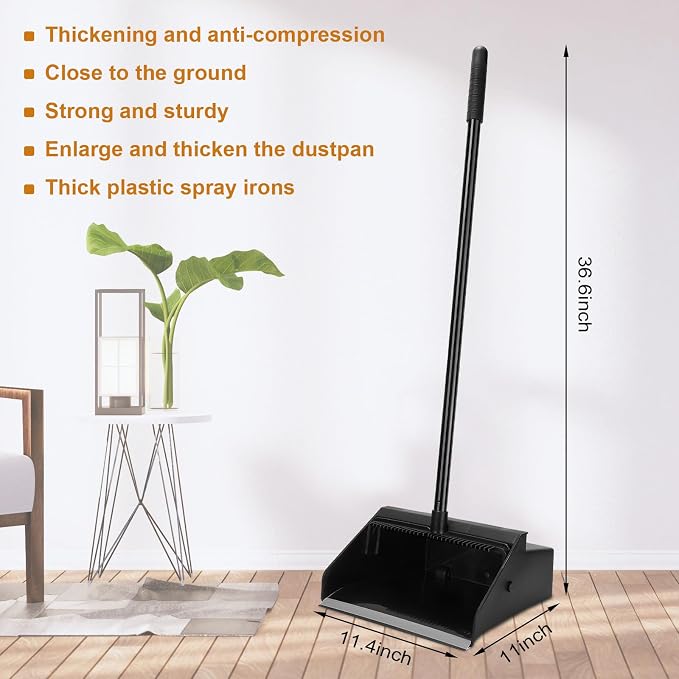Leumoi 12 Pcs Dust Pans with Long Handle Set 36.6 Inch Commercial Dust Pan with - Image 2