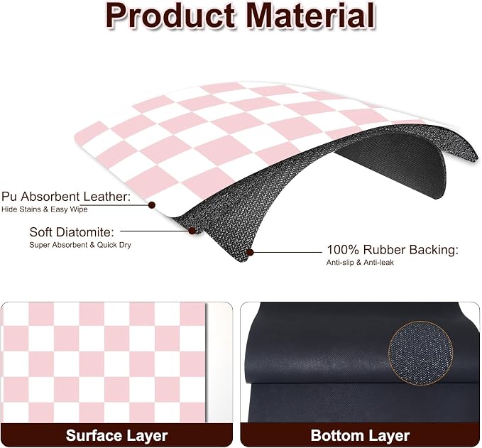 Dish Drying Mat for Kitchen Counter, 17’’ X 28’’ Checkered Large Coffee Station - Image 2