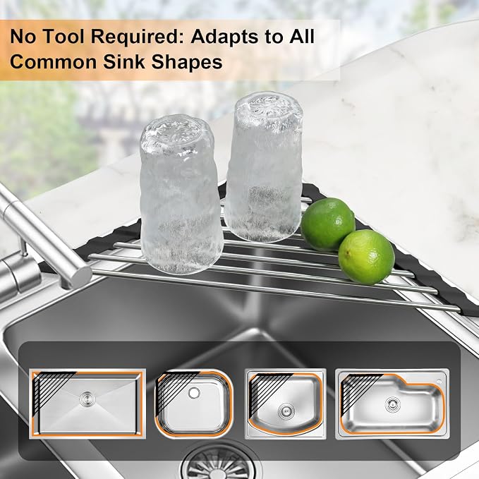 Corner Dish Drying Rack, Kitchen Sink Caddy Sponge Holder, Triangle Over The - Image 6