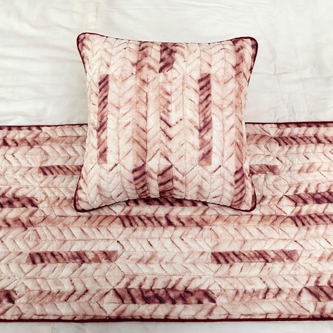 The HomeCentric King/Queen/Twin Maroon & Ivory Designer CA King 86"x18" Bed Runner with 2 Pillow Cover, Tie & Dye, Beaded & Quilted Bed Scarf on Cotton Fabric - Tie Dye Love