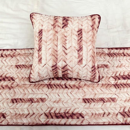 The HomeCentric King/Queen/Twin Maroon & Ivory Designer CA King 86"x18" Bed Runner with 2 Pillow Cover, Tie & Dye, Beaded & Quilted Bed Scarf on Cotton Fabric - Tie Dye Love