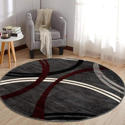 Rugshop Modern Wavy Circles Design Non-Shedding Round Rug, Carpet for Dining Room or Living Room, Red, 8' Round
