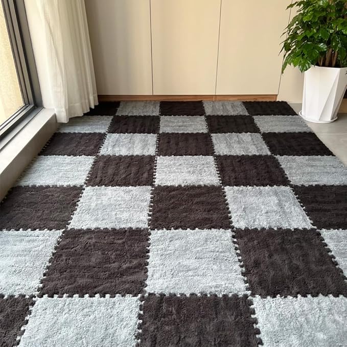 12Pcs Interlocking Carpet Tiles, Fluffy Play Mat Floor Tiles Thick Padded - Image 7