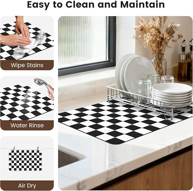 12" x 20" Checkered Dish Drying Mat - Image 7