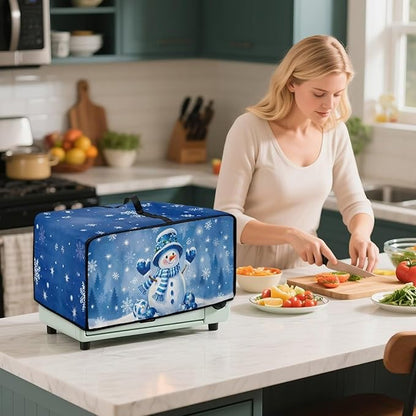 Christmas Toaster Oven Dust Cover Small Kitchen Appliance Cover for Countertop Convection Ovens,Small Appliances, M, 16.5 x 20.5 x 10 Inches, Blue Snowman Snowflake