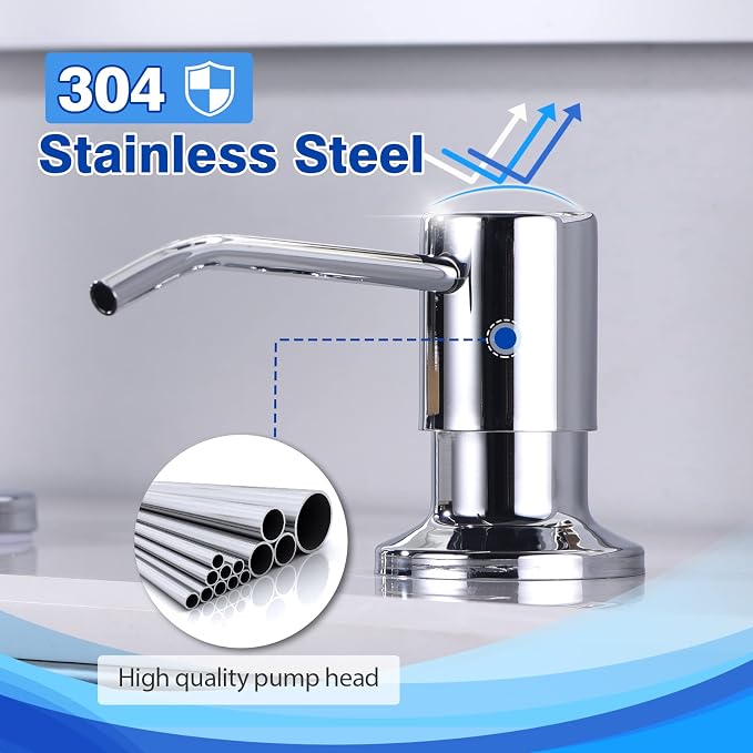 Chrome Soap Dispenser for Kitchen Sink, WEWE Kitchen Sink Soap Dispenser Built - Image 5
