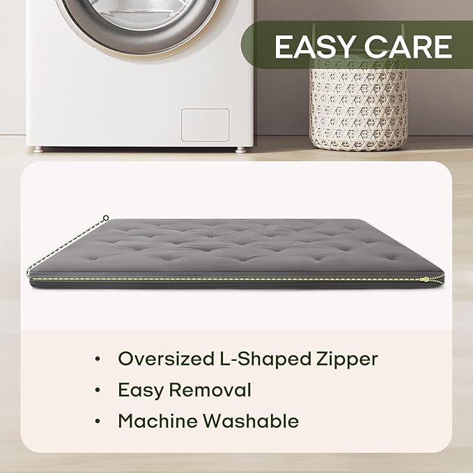 ZonLi Japanese Floor Futon Mattress Queen Size 80"x 60", 100% Cotton Cover 2.5'' Thicken Tatami Mattress, Foldable Sleeping Pad, Portable Dormitory Tatami Mat(Grey)