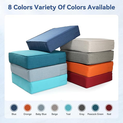 Luxury 6" Outdoor Cushions for Patio Furniture, 24x24x6" Thick Seat Cushion Set of 7, Fade Resistant Couch Chair Replacement Cushions High Density Deep Wicker Chair Cushion w/ Removable Cover, Blue