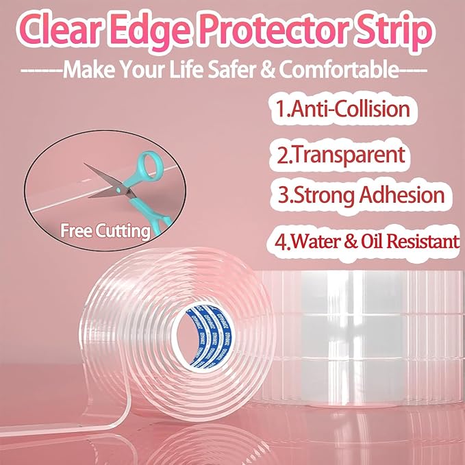 Clear Soft Corner Protectors for Furniture Strip, 1.4in x13FT, Sharp Edge & - Image 3