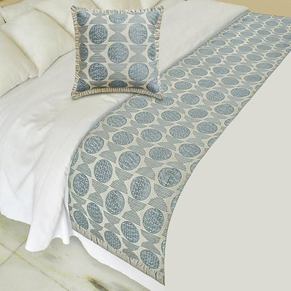 The HomeCentric King/Queen/Twin Blue Decorative Bed Runner King 90"x18" Bed Runner with Two Pillow Cover, Embroidery, Ruffles Bed Scarf on Linen Fabric - Ellara Blue