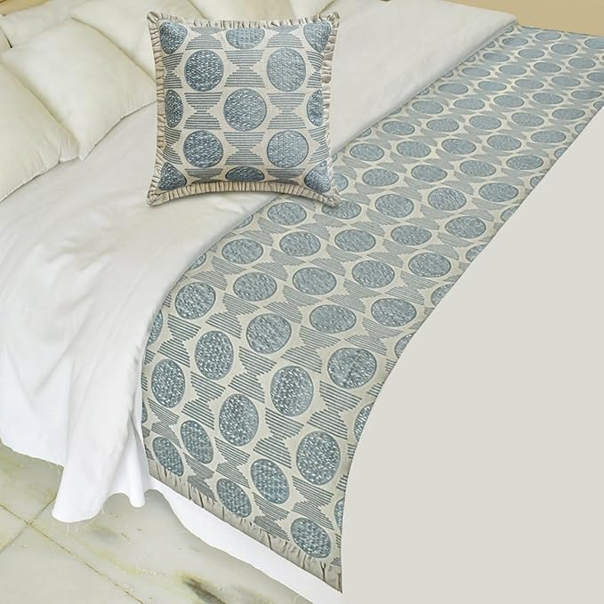 The HomeCentric King/Queen/Twin Blue Decorative Bed Runner Twin 53"x18" Bed Runner with One Pillow Cover, Embroidery, Ruffles Bed Scarf on Linen Fabric - Ellara Blue