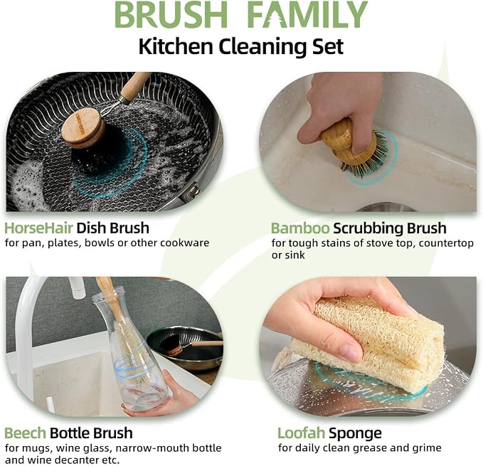 5-Pieces Bamboo Dish Brush Set - Image 7
